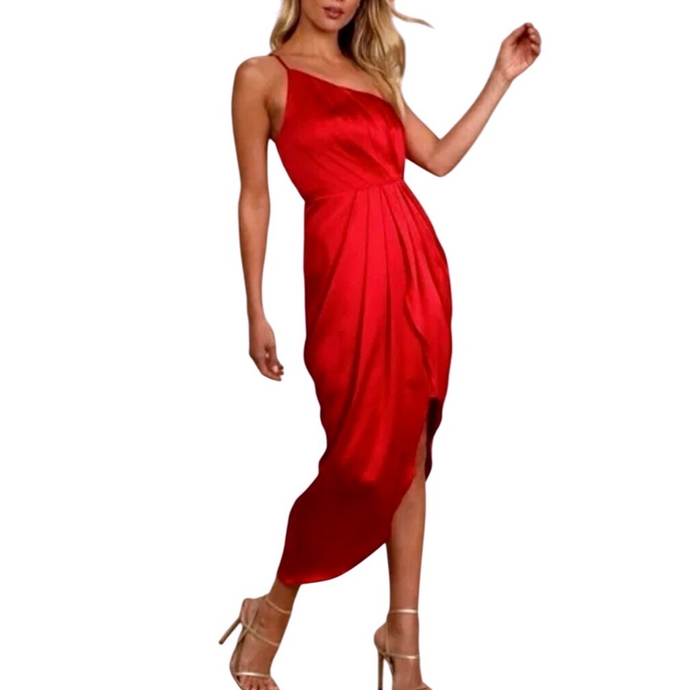 Lulus Fairycore Red One Shoulder Dress Party Cocktail Tulip Hem XS New